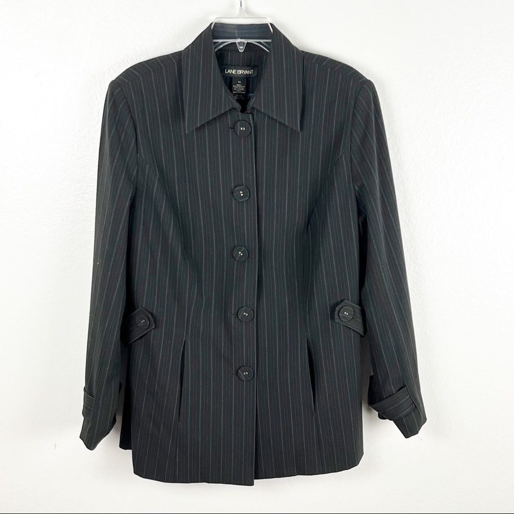 LANE BRYANT Gray Striped Lined Long Sleeves Front Blazer Coat, Size 14